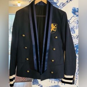 Balmain Paris Authentic Double Breast Deep Navy Blazer with Velvet Trim